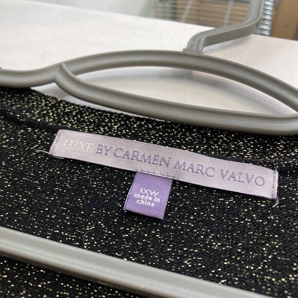 Carmen Marc Valvo Black Sparkly Button Up Knit Shirt‎ Size 1X Special Occasion - Picture 5 of 11